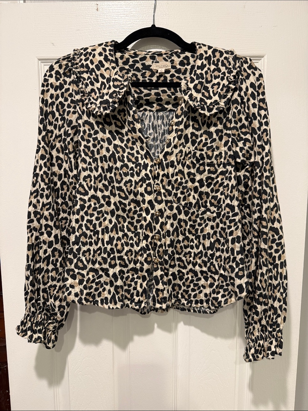 Pilcro Leopard Print Blouse Jacket - Black & Cream